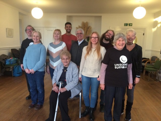 Drama group members with Audio Describer Nathan Geering